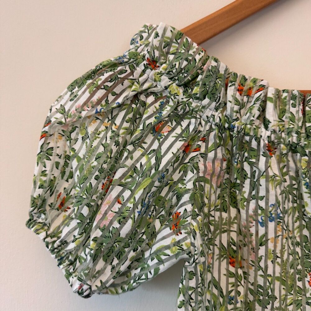 NETWORK Women's Green Striped Floral Off-the-Shoulder Blouse Size Small - Picture 2 of 8